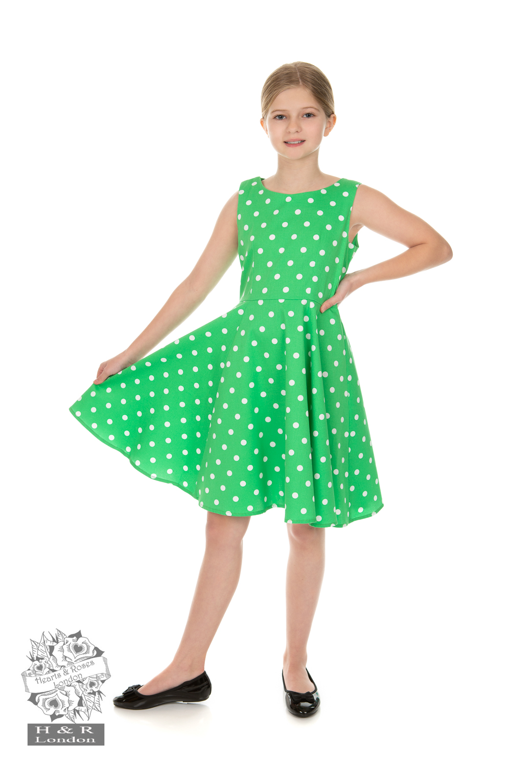 Girls Cindy Polka Dot Swing Dress in Yellow